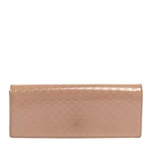 Pre Owned Gucci Beige Microguccissima Patent Leather Broadway Clutch