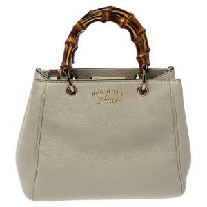 مملوكة مسبقًا Gucci Off White Leather Mini Bamboo Tote