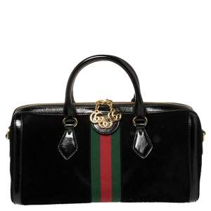Gucci Black Suede and Patent Leather Ophidia Satchel 