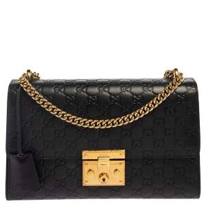Pre Owned Gucci Black Guccissima Leather Medium Padlock Shoulder Bag
