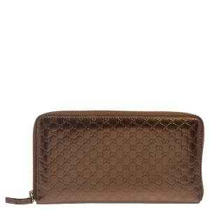 Gucci Bronze Microguccissima Patent Leather Large Zip Around Wallet