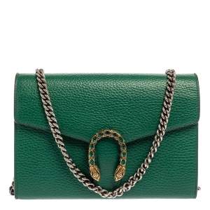 Pre Owned Gucci Green Leather Dionysus Wallet On Chain