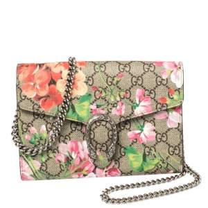 Pre Owned Gucci Multicolor GG Supreme Blooms Canvas and Leather Dionysus Wallet On Chain           