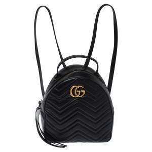 Pre Owned Gucci Black Matelasse Leather GG Marmont Backpack