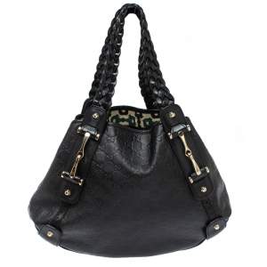Gucci Black Guccissima Leather Medium Pelham Shoulder Bag
