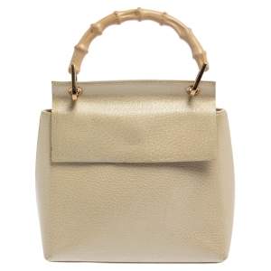 Pre Owned حقيبة غوتشي بامبو فينتاج جلد بيج بيد علوية