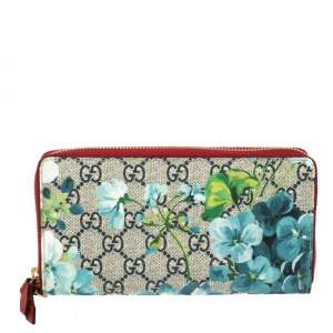 Pre Owned Gucci Multicolor GG Supreme Canvas Blooms Zip Around Wallet