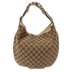Pre Owned حقيبة غوتشي كانفاس وجلد جي جي كريمي /بيج متوسطة