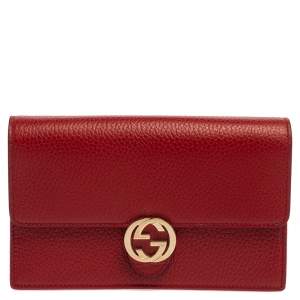 Gucci Red Leather Interlocking G Wallet On Chain