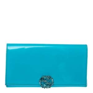  Gucci Light Blue Patent Leather Interlocking G Crystal Continental Wallet