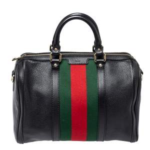 Pre Owned Gucci Black Leather Medium Vintage Web Joy Boston Bag