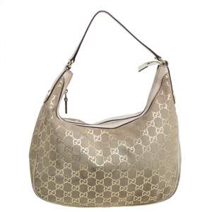 Gucci Beige GG Suede and Leather Charmy Hobo