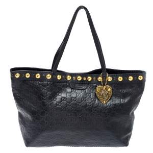 مملوكة مسبقًا Gucci Black Guccissima Leather Medium Babouska Tote