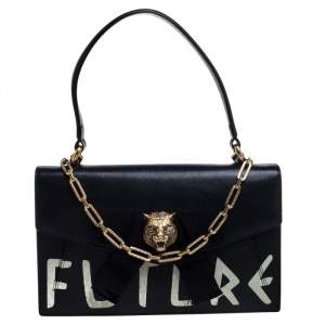Gucci Black Leather Future Bow Top Handle Bag
