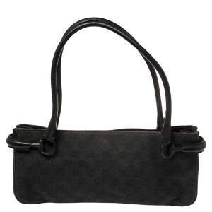 مملوكة مسبقًا Gucci Black GG Canvas and Leather Baguette Bag