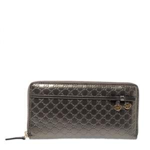 Gucci Grey Microguccissima Patent Leather Nice Candy Shine Zip Around Wallet