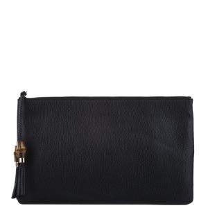 Pre Owned Gucci Black Leather Bamboo Clutch Bag