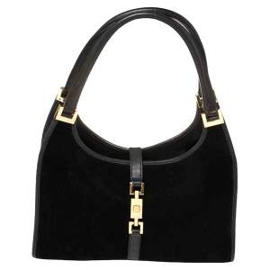 مملوكة مسبقًا Gucci Black Leather and Suede Bardot Hobo
