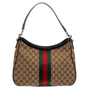 Pre Owned Gucci Beige GG Canvas Web Hobo 