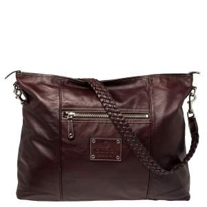 Gucci Dark Burgundy Leather Braided Strap Shoulder Bag
