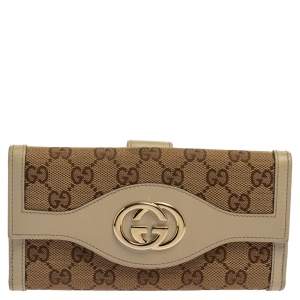 مملوكة مسبقًا Gucci Beige GG Canvas and Leather Sukey Continental Wallet