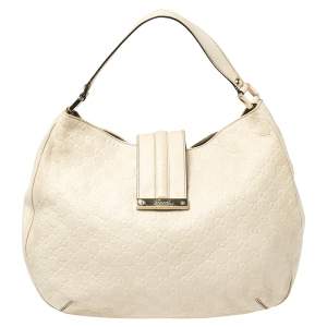 Pre Owned Gucci Ivory Guccissima Leather Medium New Ladies Web Hobo 