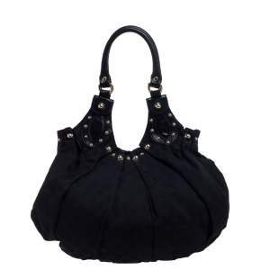 Gucci Black GG Canvas and Leather Pelham Studded Hobo