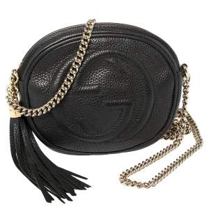 Pre Owned Gucci Black Leather Mini Soho Disco Chain Crossbody Bag