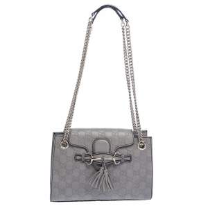 Pre Owned Gucci Grey Guccissima Leather Small Emily Chain Shoulder Bag