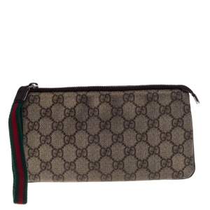 Pre Owned حقيبة كلتش غوتشى جلد وكانفاس سوبريم جى جى بنيه / بيج