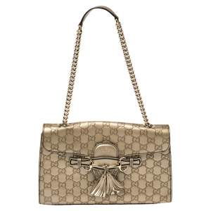مملوكة مسبقًا Gucci Metallic Beige Guccissima Leather Medium Emily Shoulder Bag