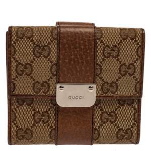 مملوكة مسبقًا Gucci Beige/Brown GG Canvas and Leather Compact Wallet