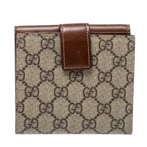 Pre Owned Gucci Beige/Brown Supreme Canvas and Leather French Flap Wallet