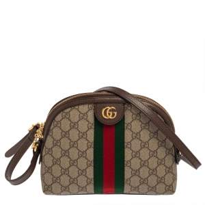 Pre Owned Gucci Beige/Ebony GG Supreme Canvas and Leather Small Ophidia Crossbody Bag