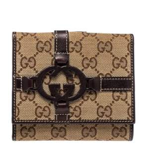 Gucci Beige/Brown GG Canvas and Leather Compact Wallet