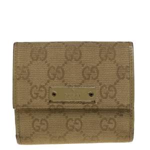 Gucci Olive Green GG Canvas and Leather Compact Wallet