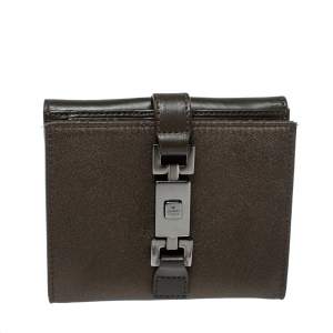 Gucci Olive Green Satin and Leather Jackie Compact Wallet