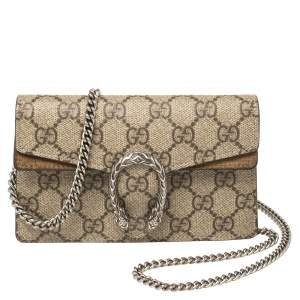 Pre Owned Gucci Beige GG Supreme Canvas and Suede Super Mini Dionysus Shoulder Bag