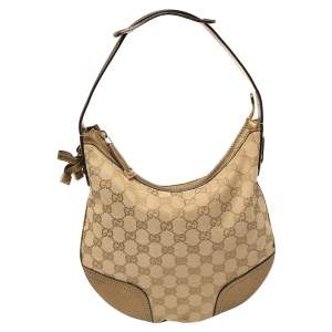 مملوكة مسبقًا Gucci Beige/Gold GG Canvas and Leather Small Princy Hobo