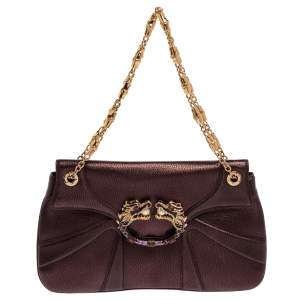 Pre Owned Gucci Purple Leather Limited Edition Tom Ford Dragon Shoulder Bag