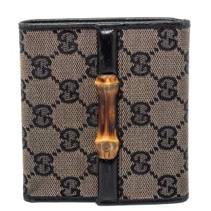 Gucci Black GG Canvas Bamboo Bar Compact Wallet