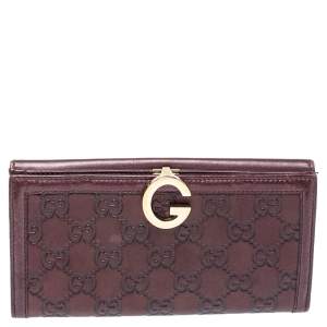 Gucci Metallic Burgundy Guccissima Leather G Continental Wallet