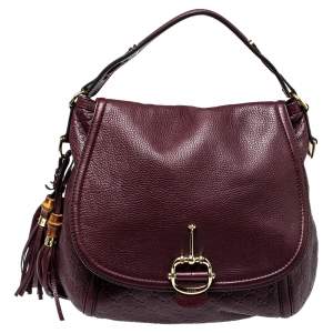 Pre Owned Gucci Burgundy Guccissima Leather Large Techno Horsebit Hobo