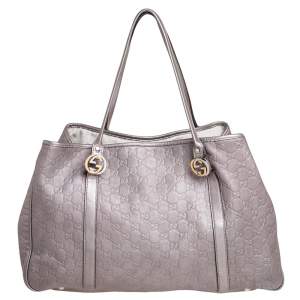 Pre Owned  Gucci Metallic Pink Guccissima Leather Large GG Twins Tote