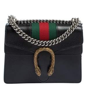 مملوكة مسبقًا Gucci Black Leather Mini Web Dionysus Shoulder Bag