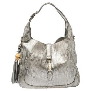 Pre Owned Gucci Silver Python Medium Jackie Hobo