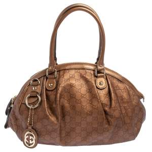 مملوكة مسبقًا Gucci Metallic Gold Guccissima Leather Medium Sukey Tote 