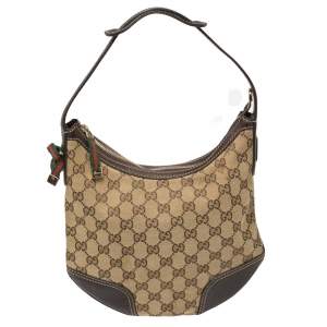 Pre Owned Gucci Beige/Ebony GG Canvas and Leather Small Princy Hobo