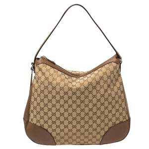 مملوكة مسبقًا Gucci Beige/Brown GG Canvas and Leather Large Bree Hobo