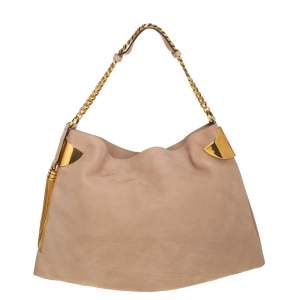 Pre Owned Gucci Beige Nubuck Leather Medium 1970 Tassel Chain Hobo